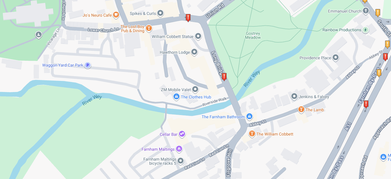 Collision locations around Longbridge and Firgrove Hill
